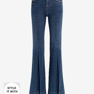Mid Rise Dark Wash Slit FlexX 70s Flare Jeans